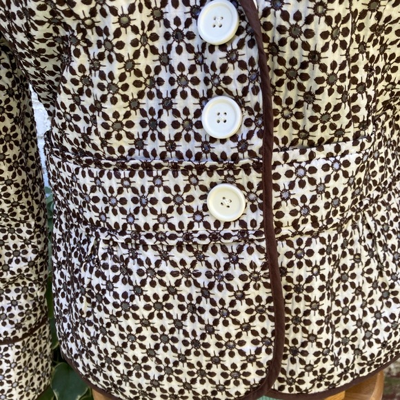 Kenar Embroidered Eyelet Brown & Cream Tailored Blazer Jacket sz 12 - Picture 2 of 12